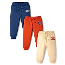 Babyhug Cotton Knit Full Length Lounge Pants with Sports Theme Print Pack of 3 - Multicolor