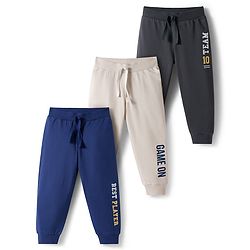 Babyhug Cotton Knit Full Length Lounge Pants with Text Print Pack of 3 - Multicolor