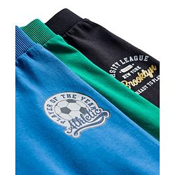 Babyhug Cotton Single Jersey Knit Full Length Lounge Pant With Text Print Pack Of 3 - Blue Green & Black