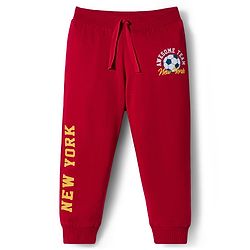 Babyhug Cotton Knit Full Length Lounge Pants with Sports Theme Print Pack of 3 - Red Green & Purple