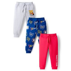 Babyhug Cotton Knit Full Length Lounge Pants with Sport Theme Print Pack of 3 - Red Blue & Light Grey