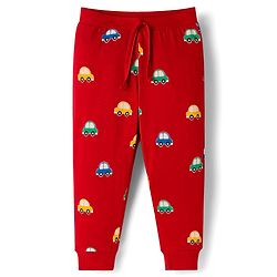 Babyhug Cotton Knit Full Length Lounge Pants with Car Print Pack of 3 - Red Blue & Green