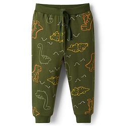Babyhug Cotton Knit Full Length Lounge Pants with Dino Print Pack of 3 - Red Yellow & Green