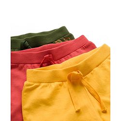 Babyhug Cotton Knit Full Length Lounge Pants with Dino Print Pack of 3 - Red Yellow & Green