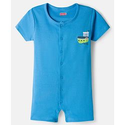 Babyhug 100% Cotton Knit Half Sleeves Rompers with Sea Life Print Pack of 2 - White & Blue