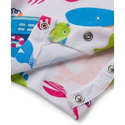 Babyhug 100% Cotton Knit Half Sleeves Rompers with Sea Life Print Pack of 2 - White & Blue