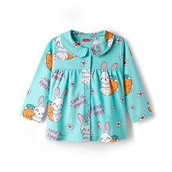 Babyhug Cotton Knit Full Sleeves Co-ord Night Suit With Bunny & Floral Print - Light Blue