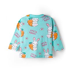 Babyhug Cotton Knit Full Sleeves Co-ord Night Suit With Bunny & Floral Print - Light Blue