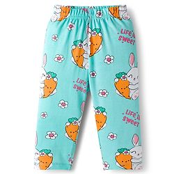 Babyhug Cotton Knit Full Sleeves Co-ord Night Suit With Bunny & Floral Print - Light Blue