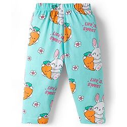 Babyhug Cotton Knit Full Sleeves Co-ord Night Suit With Bunny & Floral Print - Light Blue