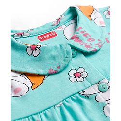 Babyhug Cotton Knit Full Sleeves Co-ord Night Suit With Bunny & Floral Print - Light Blue