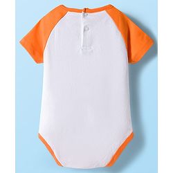Babyhug 100% Cotton Knit Half Raglan Sleeves Onesie with Striped Leggings & Cap Lion Print & Patch - Orange