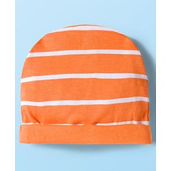 Babyhug 100% Cotton Knit Half Raglan Sleeves Onesie with Striped Leggings & Cap Lion Print & Patch - Orange