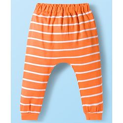Babyhug 100% Cotton Knit Half Raglan Sleeves Onesie with Striped Leggings & Cap Lion Print & Patch - Orange