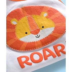 Babyhug 100% Cotton Knit Half Raglan Sleeves Onesie with Striped Leggings & Cap Lion Print & Patch - Orange