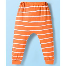 Babyhug 100% Cotton Knit Half Raglan Sleeves Onesie with Striped Leggings & Cap Lion Print & Patch - Orange