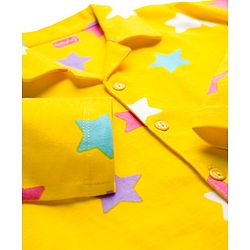 Babyhug Cotton Knit Full Sleeves Co-ord Night Suit With Star Print - Yellow