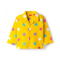Babyhug Cotton Knit Full Sleeves Co-ord Night Suit With Star Print - Yellow