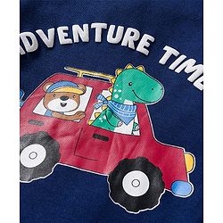 Babyhug 100% Cotton Interlock Knit Full Sleeves Vehicle Printed Onesies With Leggings Cap & Booties - Navy Blue