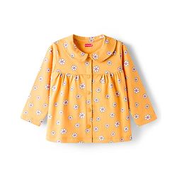 Babyhug Cotton Knit Full Sleeves Co-ord Night Suit With Floral Print - Yellow
