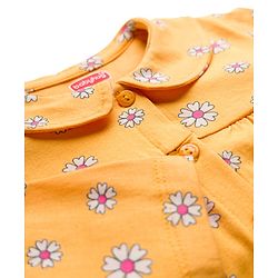 Babyhug Cotton Knit Full Sleeves Co-ord Night Suit With Floral Print - Yellow