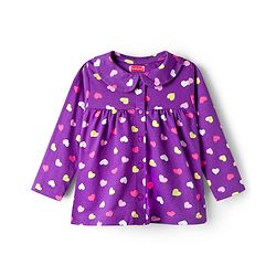 Babyhug Cotton Knit Full Sleeves Co-ord Night Suit With Heart Print - Purple