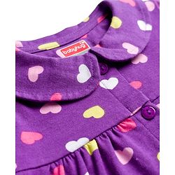 Babyhug Cotton Knit Full Sleeves Co-ord Night Suit With Heart Print - Purple