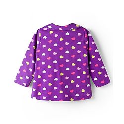Babyhug Cotton Knit Full Sleeves Co-ord Night Suit With Heart Print - Purple