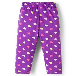 Babyhug Cotton Knit Full Sleeves Co-ord Night Suit With Heart Print - Purple
