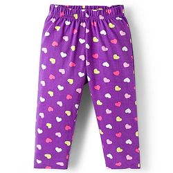 Babyhug Cotton Knit Full Sleeves Co-ord Night Suit With Heart Print - Purple