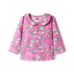 Babyhug 100% Cotton Knit Full Sleeves Co-ords Front Open Night Suit with Unicorn Print - Pink