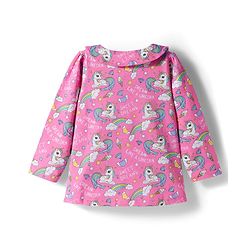 Babyhug 100% Cotton Knit Full Sleeves Co-ords Front Open Night Suit with Unicorn Print - Pink