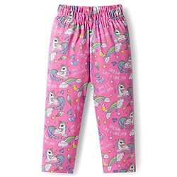Babyhug 100% Cotton Knit Full Sleeves Co-ords Front Open Night Suit with Unicorn Print - Pink
