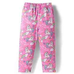 Babyhug 100% Cotton Knit Full Sleeves Co-ords Front Open Night Suit with Unicorn Print - Pink