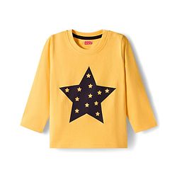 Babyhug Cotton Knit Full Sleeves Night Suit With Star Print - Yellow & White
