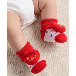 Cute Walk by Babyhug Socks With Heart Applique - Red