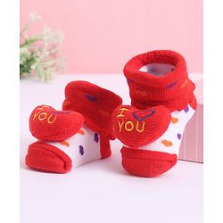 Cute Walk by Babyhug Socks With Heart Applique - Red