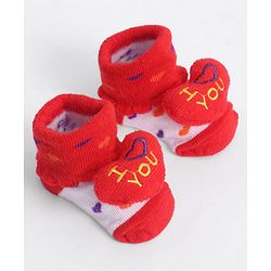 Cute Walk by Babyhug Socks With Heart Applique - Red