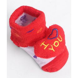 Cute Walk by Babyhug Socks With Heart Applique - Red