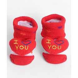 Cute Walk by Babyhug Socks With Heart Applique - Red