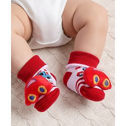 Cute Walk by Babyhug Socks With Vehicle Applique - Red