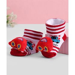 Cute Walk by Babyhug Socks With Vehicle Applique - Red