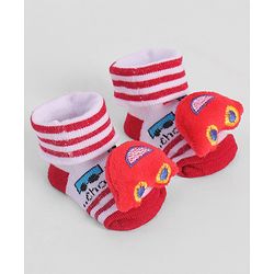 Cute Walk by Babyhug Socks With Vehicle Applique - Red