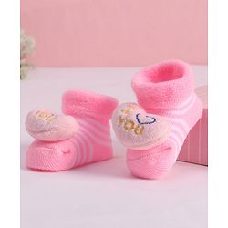 Cute Walk by Babyhug Socks With Heart Applique - Pink