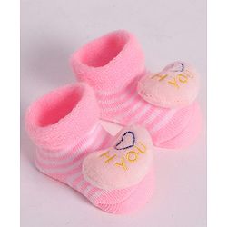 Cute Walk by Babyhug Socks With Heart Applique - Pink