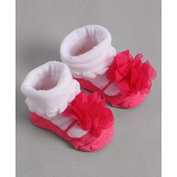 Cute Walk by Babyhug Socks With Floral Applique - Red