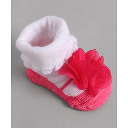 Cute Walk by Babyhug Socks With Floral Applique - Red