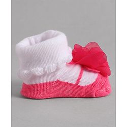 Cute Walk by Babyhug Socks With Floral Applique - Red