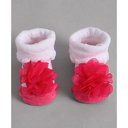 Cute Walk by Babyhug Socks With Floral Applique - Red