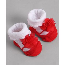 Cute Walk by Babyhug Socks With Floral Applique - Red